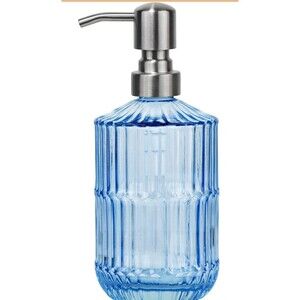 14 Oz Glass Soap Dispenser with Vintage Stainless Pump, Refillable Hand Soap